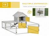 Indoor Rabbit Hutch, Guinea Pig Cage, with Slide-Out Tray, Large Fenced Area - Light Grey T3398P347611