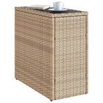 ZNTS Garden Side Table with Glass Top Beige 58x27.5x55 cm Poly Rattan 366071