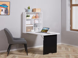Folding Wall-Mounted Drop-Leaf Table, Convertible Wall Table With Chalkboard and Storage Shelf, T3398P329947