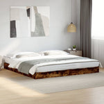 ZNTS Bed Frame without Mattress Smoked Oak 200x200 cm Engineered Wood 841997