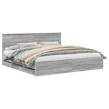 Bed Frame with Drawer Grey Sonoma 200 x 200 cm Engineer Wood 3410677