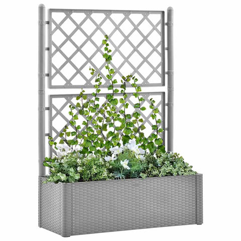 Garden Raised Bed with Trellis and Self Watering System Grey 317578