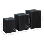 Side Tables 3 pcs with Glass Top Black Poly Rattan 46984