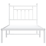 Bed Frame White Powder-Coated Steel Single Bed Frame 353579