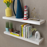 2 White MDF Floating Wall Display Shelves Book/DVD Storage 242184