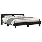 Bed Frame with Headboard Black oak 200 x 200 cm Engineered wood 3333935