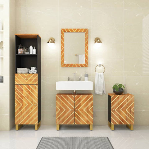 ZNTS 4 Piece Bathroom Cabinet Set Brown and Black Solid Wood Mango 3206291