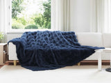 Anti-Slip Faux Rabbit Fur Blanket Olite Marine Blue Polyester 42021828