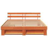 Bed Frame with Headboard Wax Brown 200 x 200 cm Solid Pine Wood 3382264