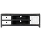 282723 Hand Carved TV Cabinet Grey&White 120x30x40 cm Solid Wood Mango
