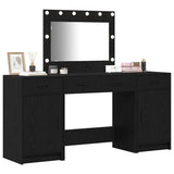 Dressing Table with Mirror Lights 3 pcs Black Engineered Wood 3334246