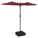 Double-Head Garden Parasol with LEDs Bordeaux Red 316x145 cm 362973