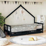 Kids Bed Frame with Drawers Black 80x200 cm Solid Wood Pine 834551