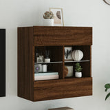 TV Wall Cabinet with LED Lights Brown Oak 58.5x30x60.5 cm 837098