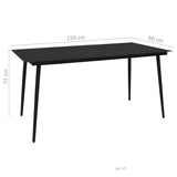 Dining Set Black Cotton Rope, Powder-Coated Steel, Tempered Glass 48570
