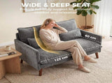 2 Seater Sofa, Loveseat Sofa with Spring Cushions, Wide and Deep Seat, Wood Legs, Grey T3398P552549