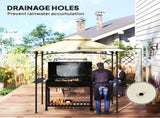 8' x 5' Grill Gazebo, Double Tiered BBQ Gazebo Shelter Canopy with LED Lights, 2 Side Shelves, T3398P320142
