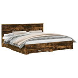 Bed Frame with Drawer Smoked Oak 200 x 200 cm Engineered Wood 3410858
