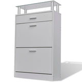 Shoe Cabinet with a Drawer and a Top Glass Shelf Wood White 241244