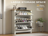 Slim Shoe Cabinet, Narrow Shoe Cupboard with 3 Flip Drawers, Adjustable Shelves for 18 Pairs of T3398P343312