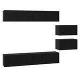 TV Cabinet Set Wall-mounted 6 pcs Black Oak Engineered Wood 3393160