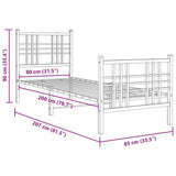 Metal Bed Frame without Mattress with Footboard Black 80x200cm 376333