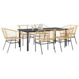 7 Piece Garden Dining Set Brown Poly Rattan Glass 3334595