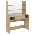 Makeup Table with LED Lights 100x40x135 cm MDF Oak 331545