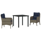 Garden Dining Set with Cushion 3 pcs Grey Poly Rattan 3380190