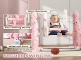 4 in 1 Kids Slide and Swing Set with Climber, Basketball Hoop, Rabbit-Themed, Pink T3398P378997