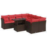 9 Piece Garden Sofa Set with Cushions Brown Poly Rattan Acacia 3326135