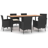 7 Piece Garden Dining Set with Cushions Black Poly Rattan 3187462
