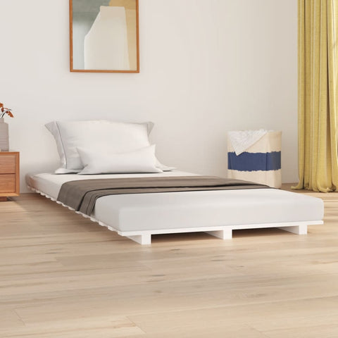 ZNTS Bed Frame White 75x190 cm Small Single Solid Wood Pine 824594