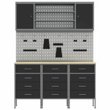 Work Cabinet with Drawer 7 pcs Black Engineered Wood and Steel 3321436