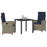 Garden Dining Set with Cushion 3 pcs Grey Poly Rattan 3380351
