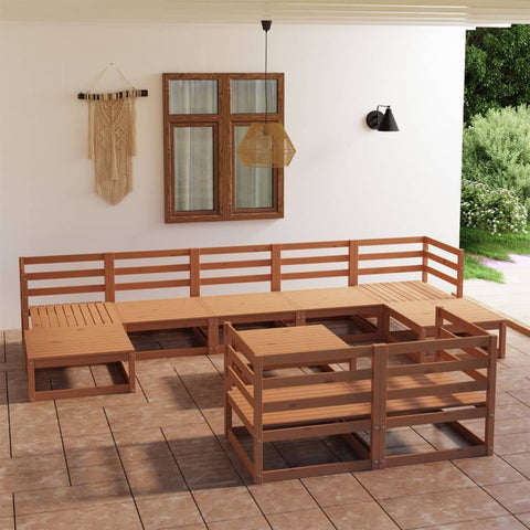 ZNTS 10 Piece Garden Lounge Set Honey Brown Solid Pinewood 3078142