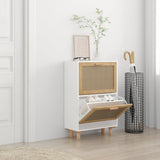 Shoe Cabinet White 52x25x80 cm Engineered Wood&Natural Rattan 345645
