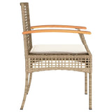 3 Piece Bistro Set with Cushions Beige Poly Rattan Acacia Wood 366261