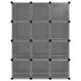 Storage Cube Organiser with 12 Cubes and Doors Black PP 340556