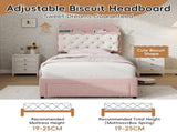 3ft Single Velvet Upholstered Bed Frame, Adjustable Cookie Shaped Storage Headboard with Storage N652P420241P
