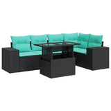 6 Piece Garden Sofa Set with Cushions Black Poly Rattan Acacia 3326798