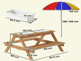 Kids Picnic Table, Sand and Water Table with Wooden Benches, Adjustable Parasol and Storage Bins, T3398P348570