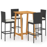 5 Piece Garden Bar Set with Cushions Poly Rattan Black 3095426
