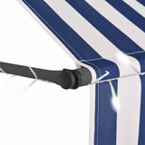 Manual Retractable Awning with LED 300 cm Blue and White 145845