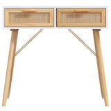 Console Table White 80x30x75 cm Solid Wood Pine&Natural Rattan 345624