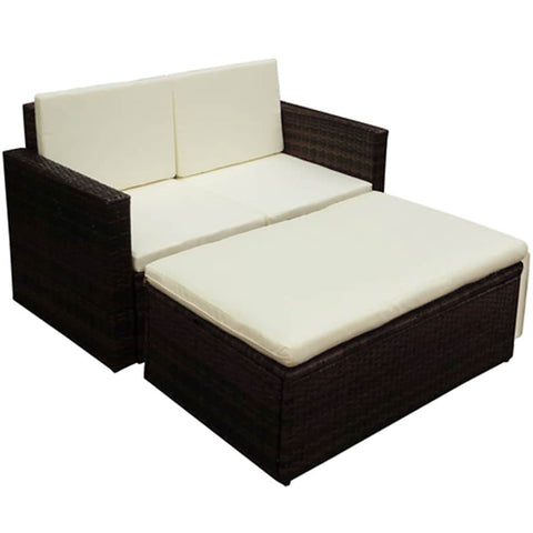 2 Piece Garden Lounge Set with Cushions Poly Rattan Brown 42833