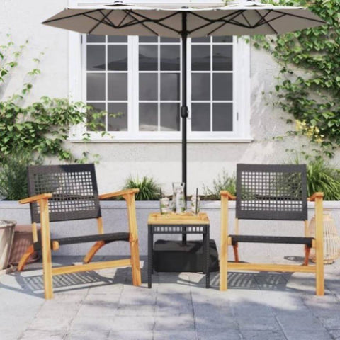 ZNTS 3 Piece Bistro Set Black Poly Rattan and Solid Wood Acacia 365866