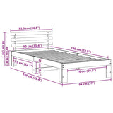 Bed Frame with Headboard Wax Brown 90 x 190 cm Solid Pine Wood 872634