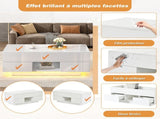 Lift-Top Coffee Table, High Gloss Centre Table with 2 drawers & LED lights, Lifting Sofa Side Table, N605P439616W