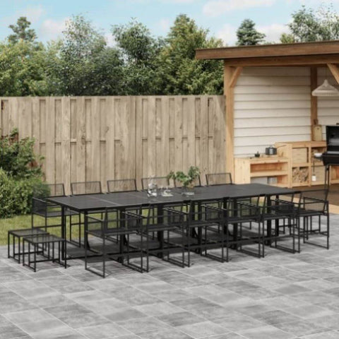 ZNTS 17 Piece Garden Dining Set Black Poly Rattan 3295057